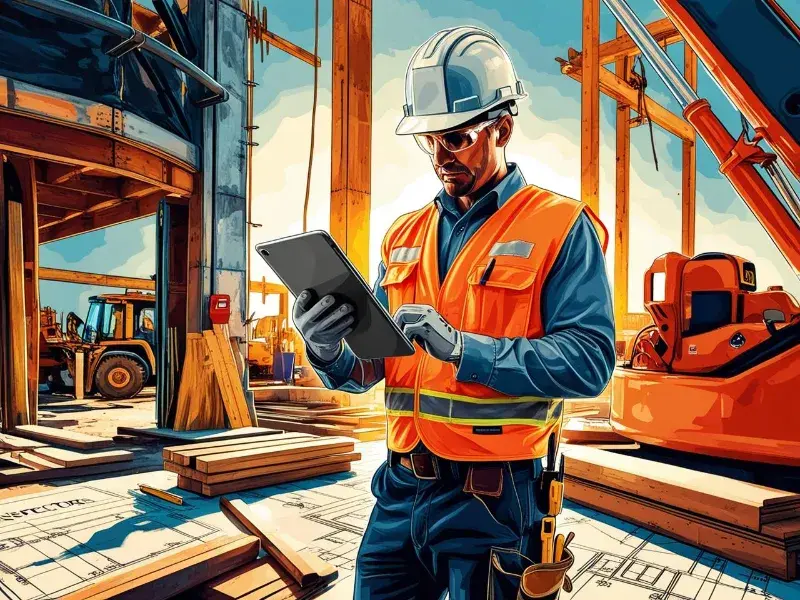 Facility manager using a tablet to complete a digital inspection workflow